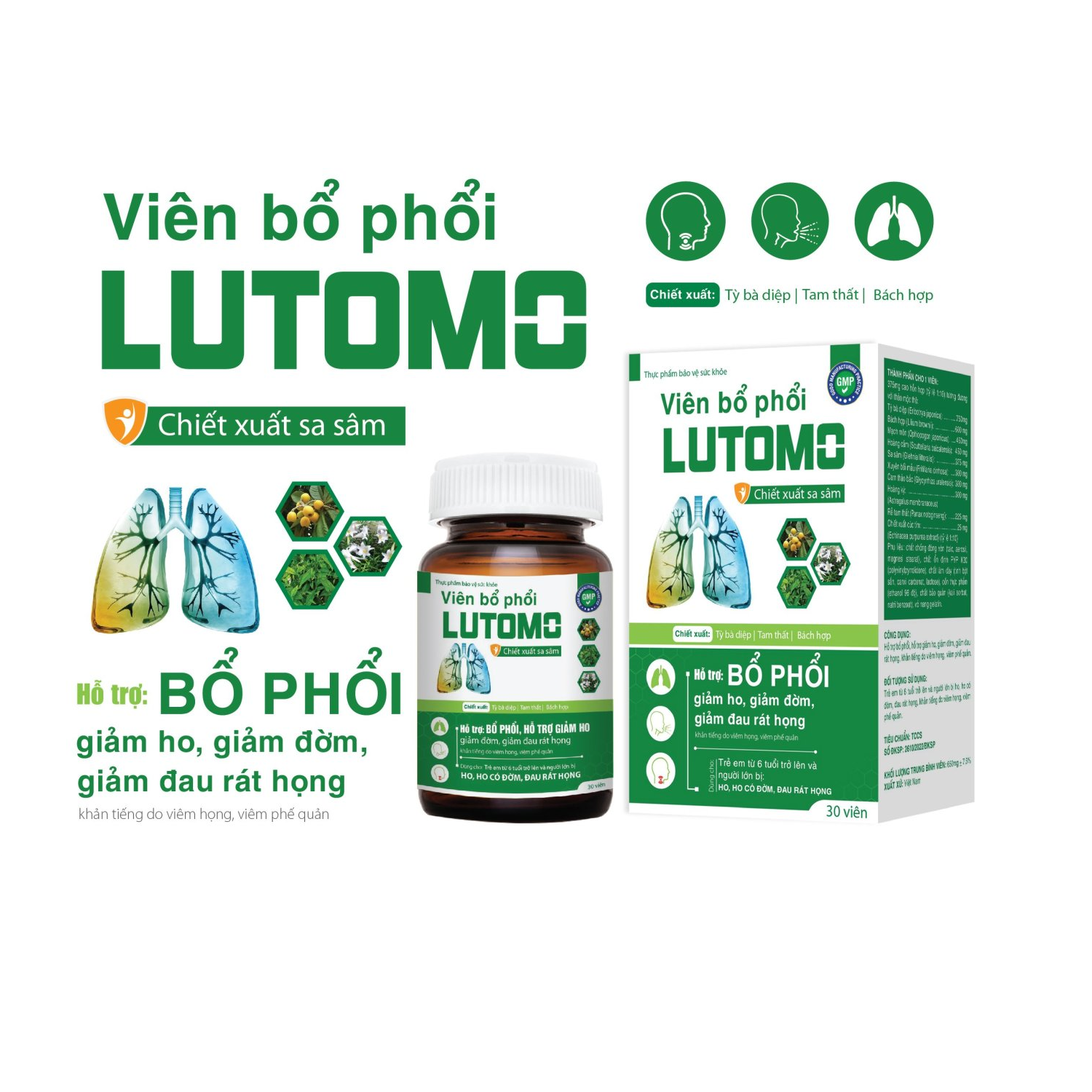 Viên Bổ Phổi Lumoto - Giúp Phổi Phục Hồi Sức Khỏe Trước Và Sau Covid – Giúp Phổi Khỏe Mạnh Tránh Bị Tổn Thương – Lọ 30 Viên