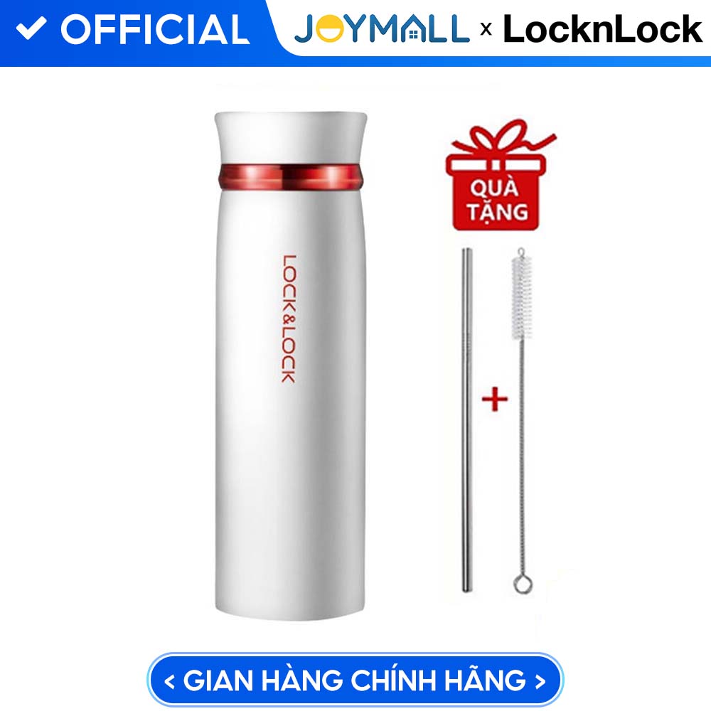 Bình Giữ Nhiệt Lock&Lock Feather Light LHC4131 450ml – Hàng Chính Hãng, Bằng Thép Không Gỉ, Có Lưới Lọc Trà, Trọng Lượng Nhẹ Hoàn Hảo, Giữ Nóng Và Giữ Lạnh Tốt – Tặng Kèm Ống Hút Và Cọ Rửa Ống Hút – Trắng đỏ