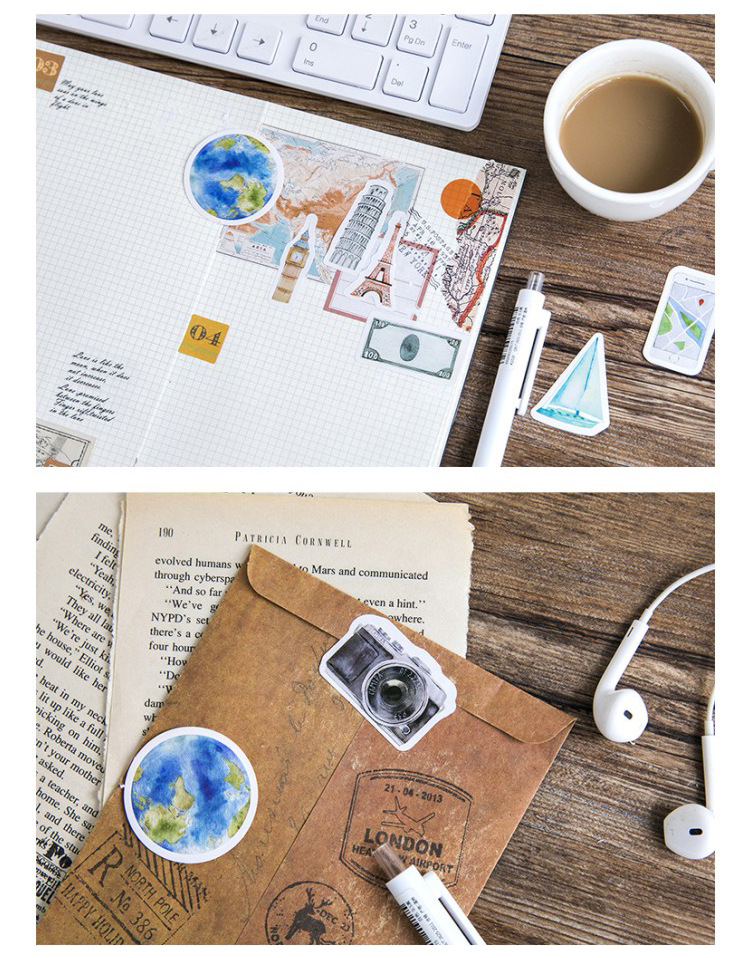 Sticker chủ đề Du Lịch - Hộp 46 miếng dán trang trí sổ tay bullet journal - M132