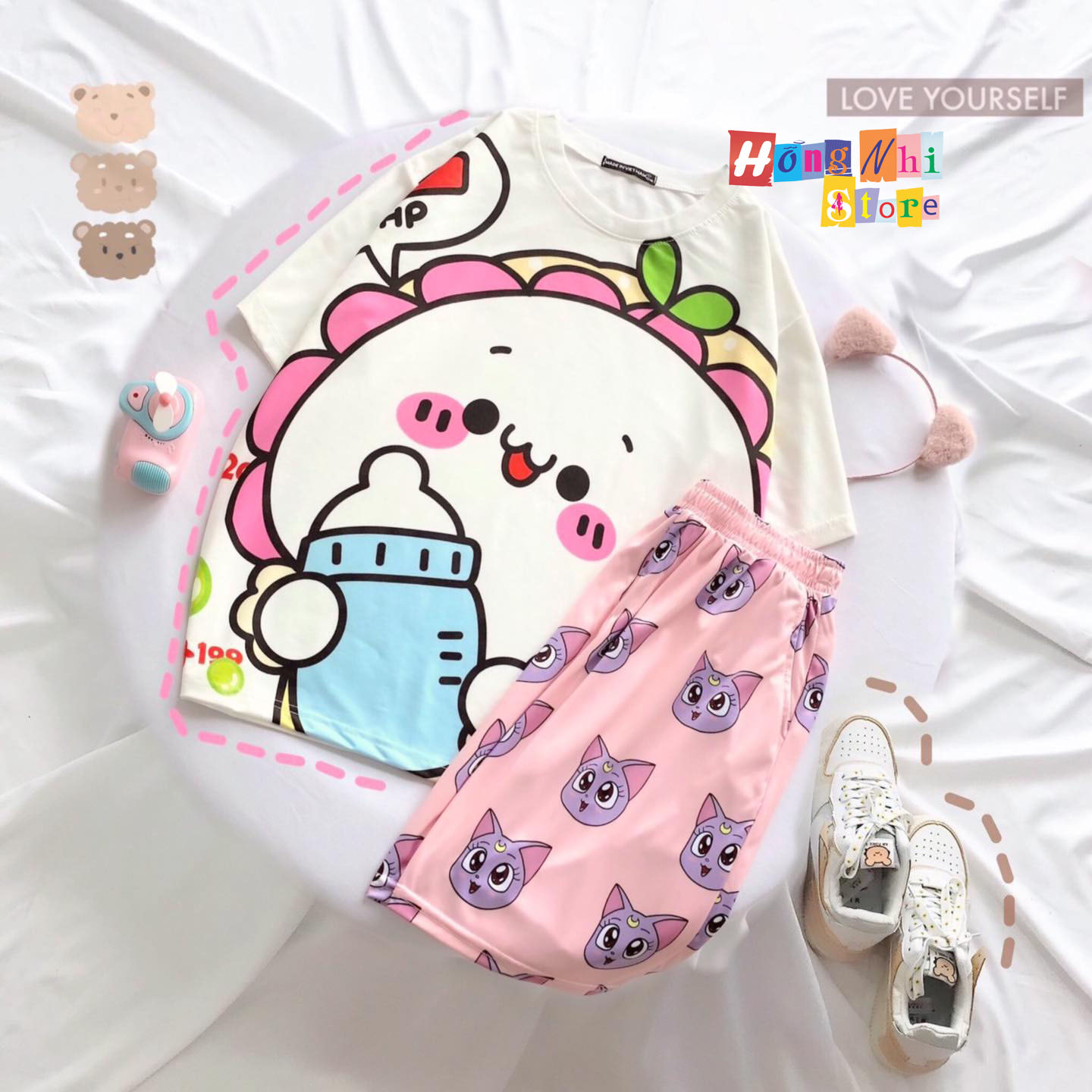 Quần Short Cartoon Unisex, Quần Đùi Hoạt Hình Loang Màu Phiên Bản Mới - MM