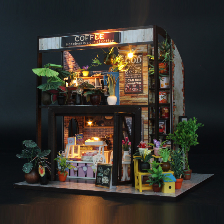 Mô hình nhà DIY Doll House Coffee House Kèm Đèn LED