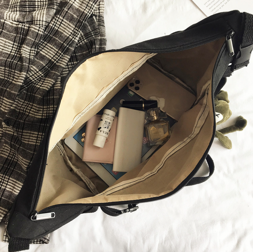Túi đeo chéo ulzzang bán nguyệt lớn kèm ngăn nhỏ cách điệu vải canvas thời trang teen hottrend