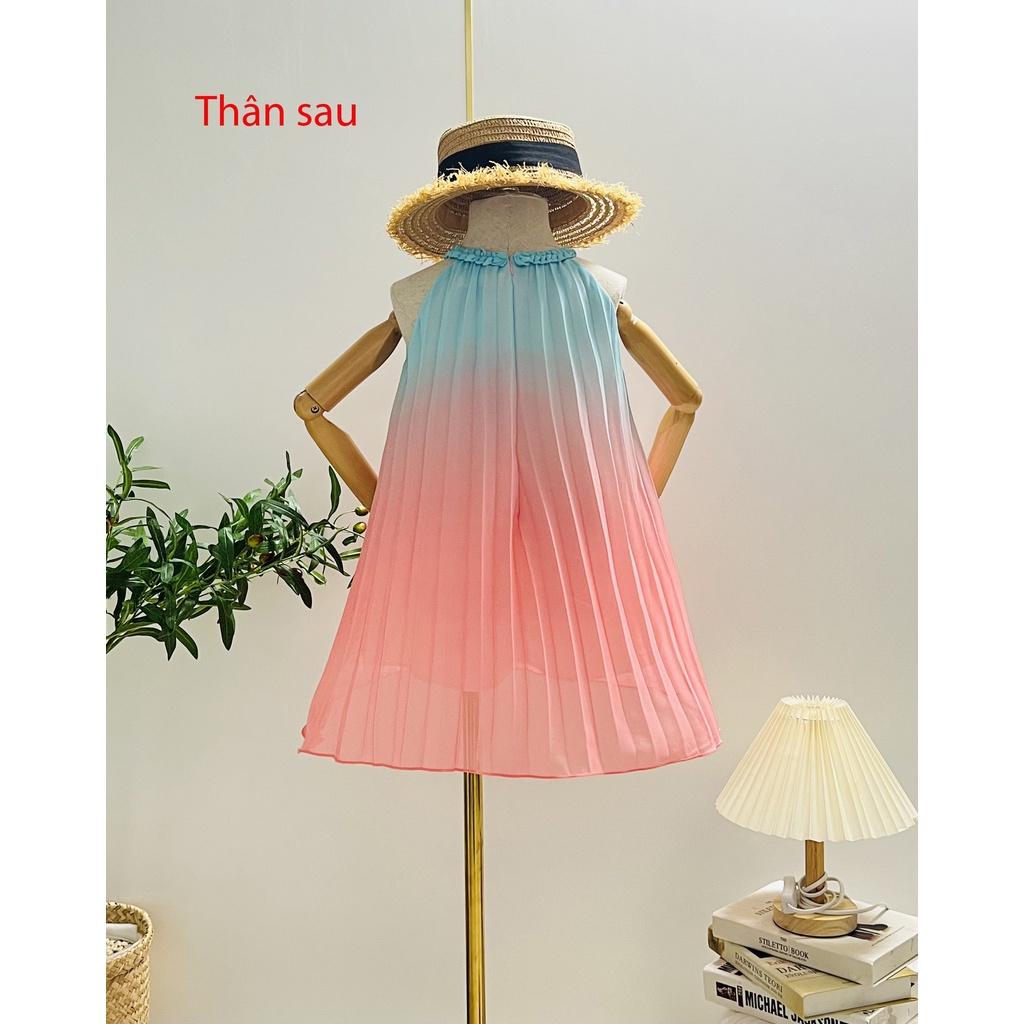 Đầm voan cho bé gái cổ yếm màu sắc cầu vồng size 12-35kg hàng thiết kế cao cấp