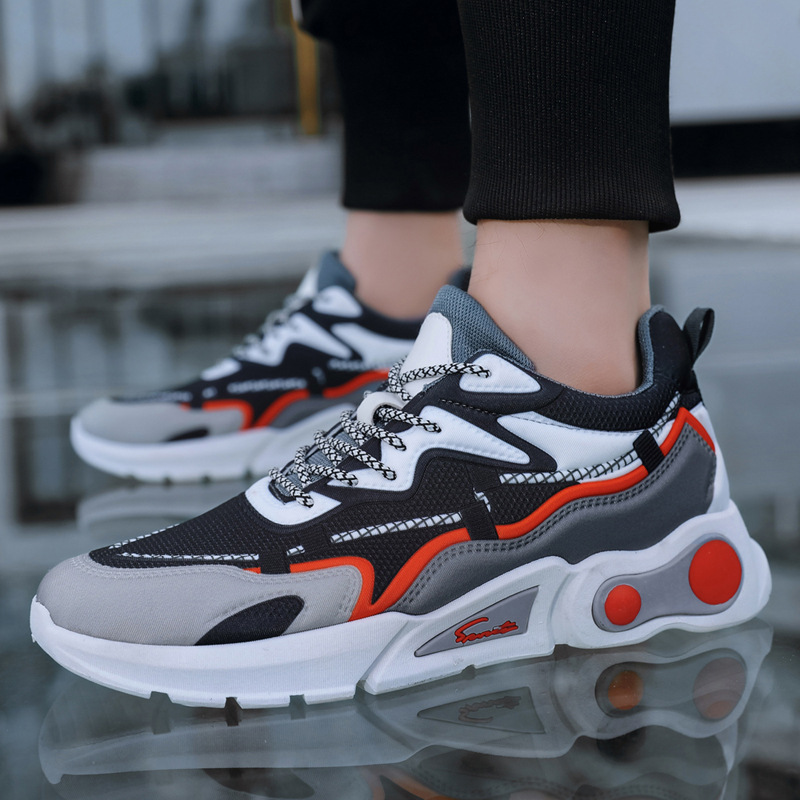Giày Thể Thao Nam MENDO - Giày Sneaker Màu Đen - Đen Đỏ , Giày Thể Thao Dệt Kim, Nhẹ Nhàng, Êm Ái - G5090