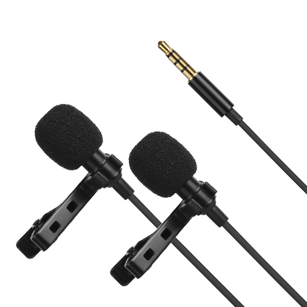 Omni-directional Electret Condenser Lavalier Microphone Dual Head with 3.5mm TRRS 4m Cable