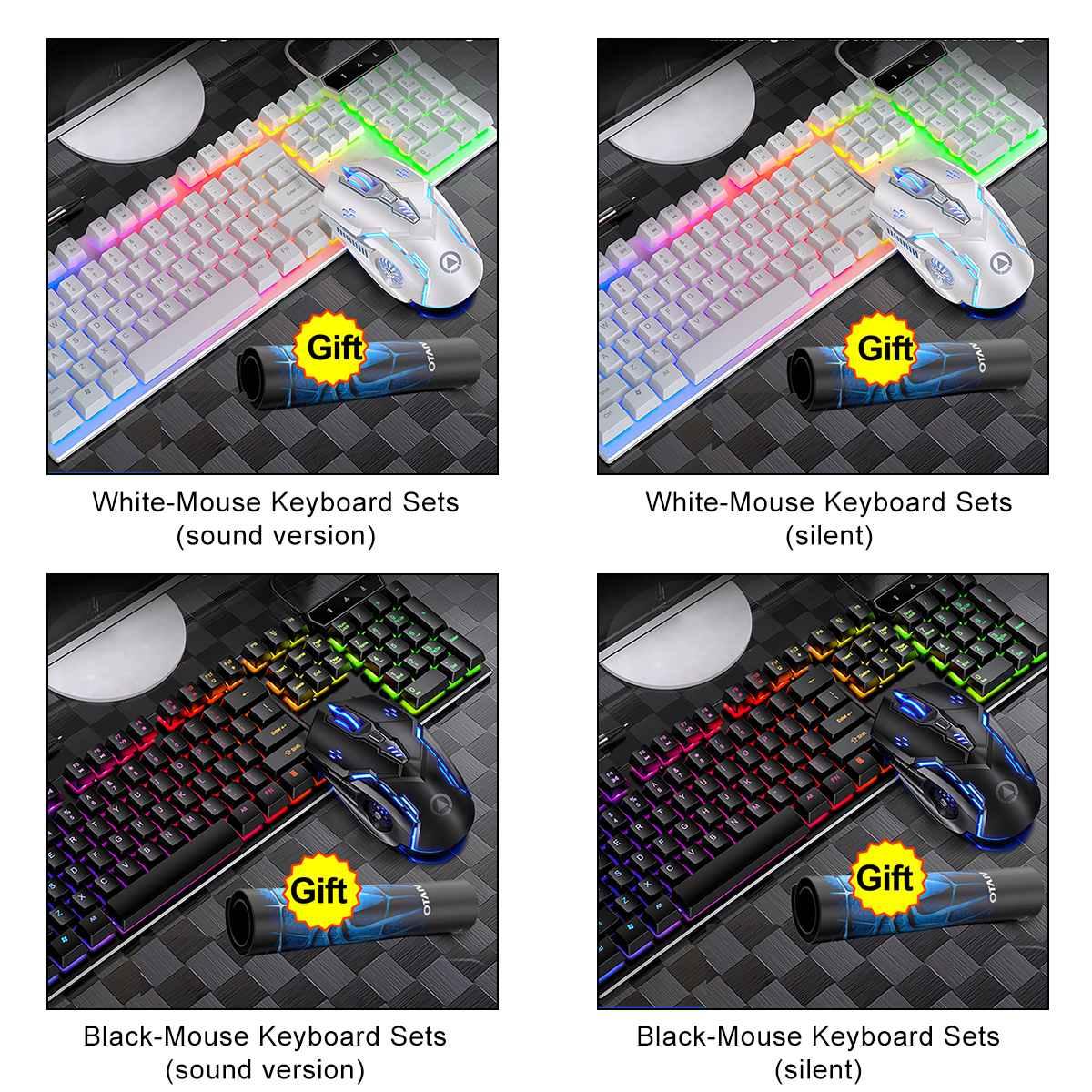 Đèn Nền LED Nhiều Màu Sắc USB Bàn Phím Cơ Gaming Chuột 3200DPI 6 Nút Thiết Game Thủ Máy Tính Dành Cho Máy Tính Laptop