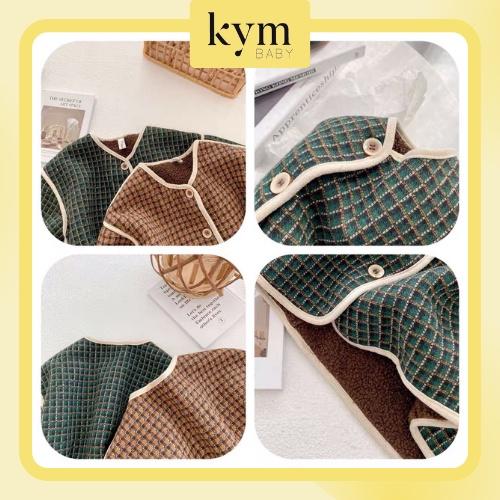 Áo khoác dạ tweed sọc nổi lót lông cừu phong cách Hàn Quốc cho bé gái A583