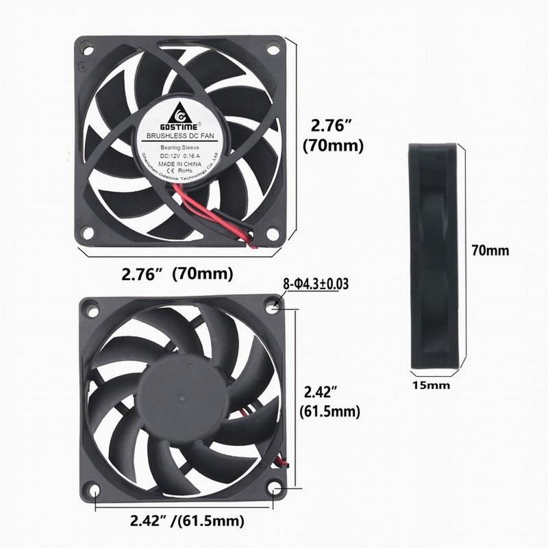 1 Pcs Gdstime 70x70x15mm 12V DC Burshless Cooling Fan 70mm x 15mm 7cm PC Case Cooler 70mmx70mmx15mm 7015 2Pin