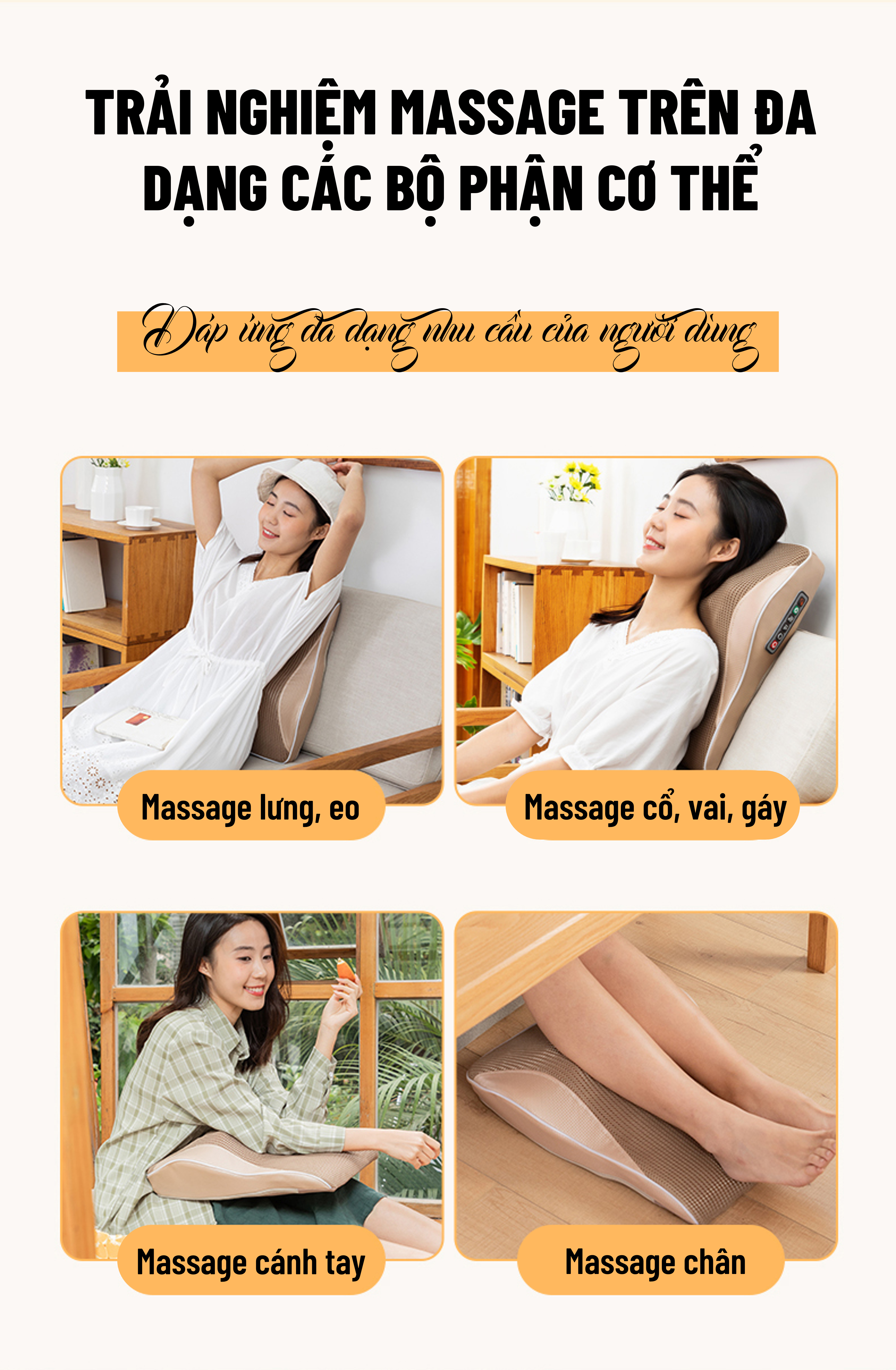 Gối Massage Hồng Ngoại Đa Năng - 16 Bi Mát Xa - Phiên Bản 2020 - Sử Dụng Tại Nhà , Văn Phòng, Oto - Đệm Massage Toàn Thân