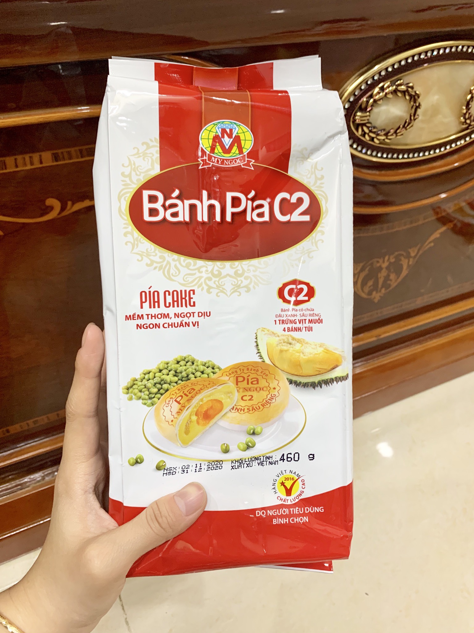 NEW 460g 4 Bánh pía C2 đậu xanh SẦU RIÊNG cao cấp