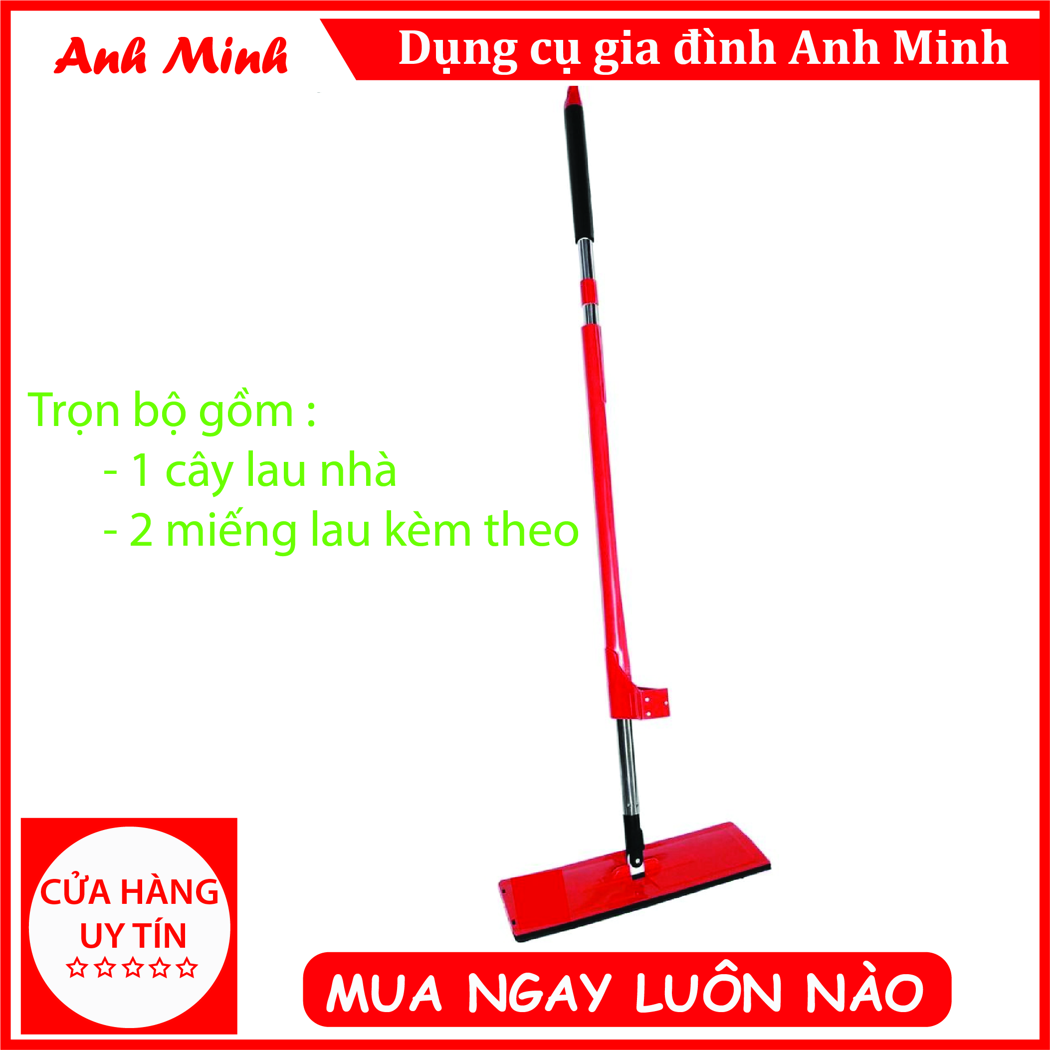 CÂY LAU NHÀ TỰ VẮT XOAY 360 ĐỘ THÔNG MINH (cây lau chữ nhật)