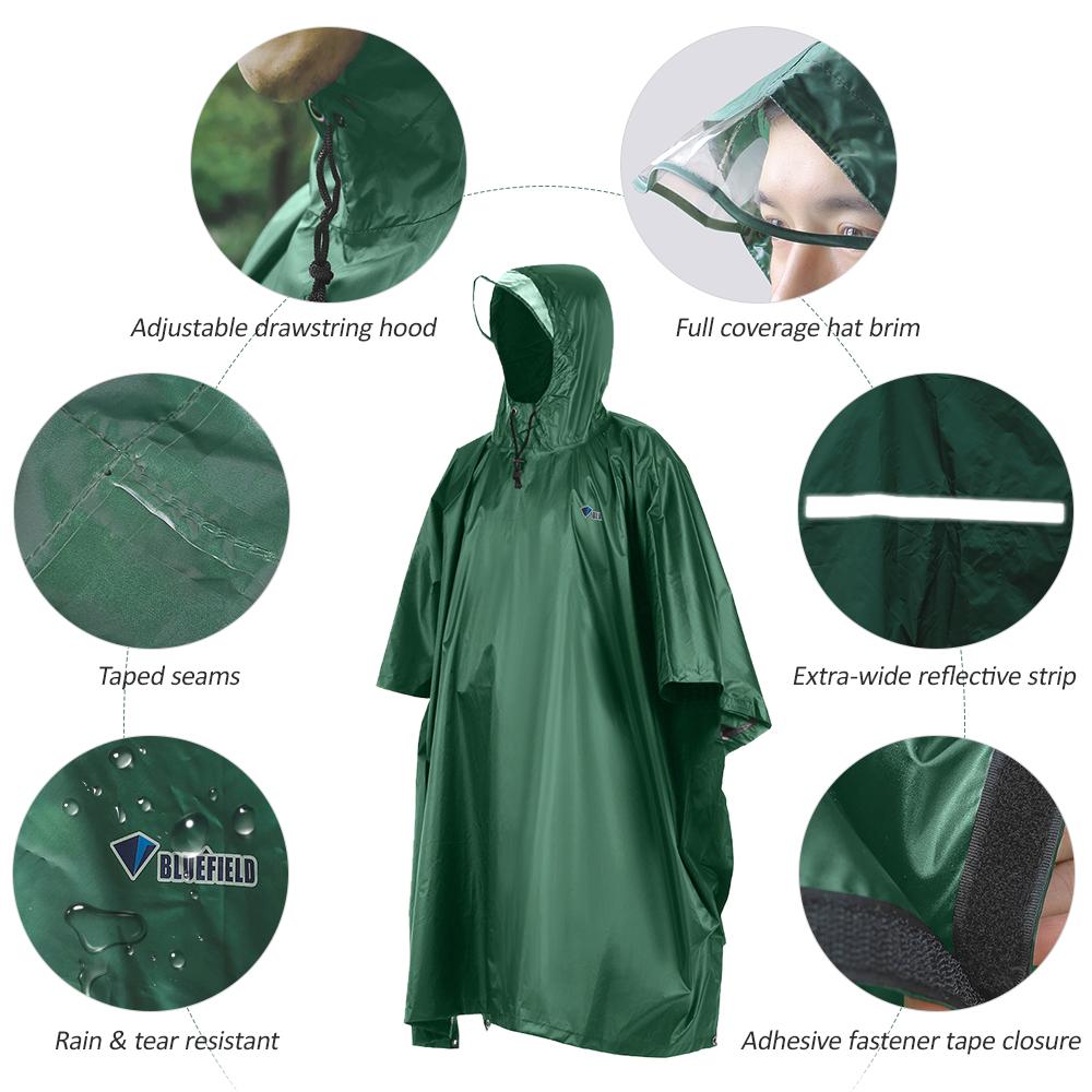 Áo mưa trùm đầu được làm từ vải polyester với lớp phủ PU, có dải phản quan - đi xe đạp, xe máy, du lịch