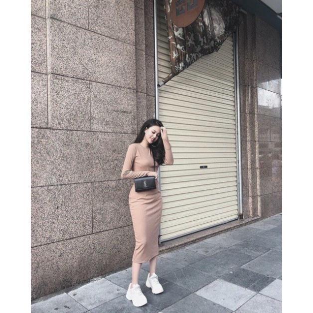 Váy body thun gân tay dài