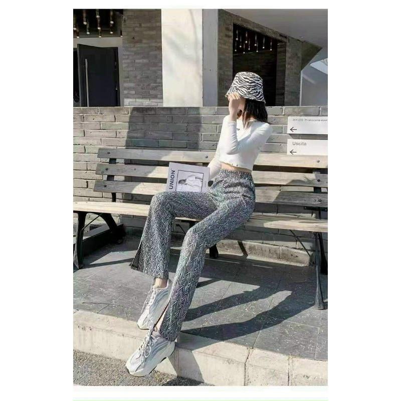 Quần ống suông hoạ tiết chất tăm lạnh