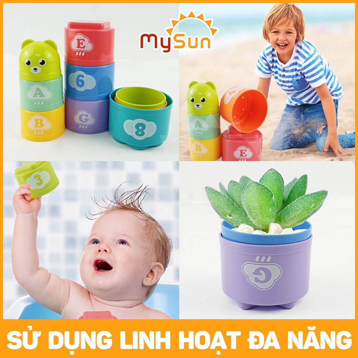 Đồ chơi xếp tháp chồng cốc thông minh giáo dục trí tuệ  cho bé học tập đếm số và chữ cái cho bé MySun