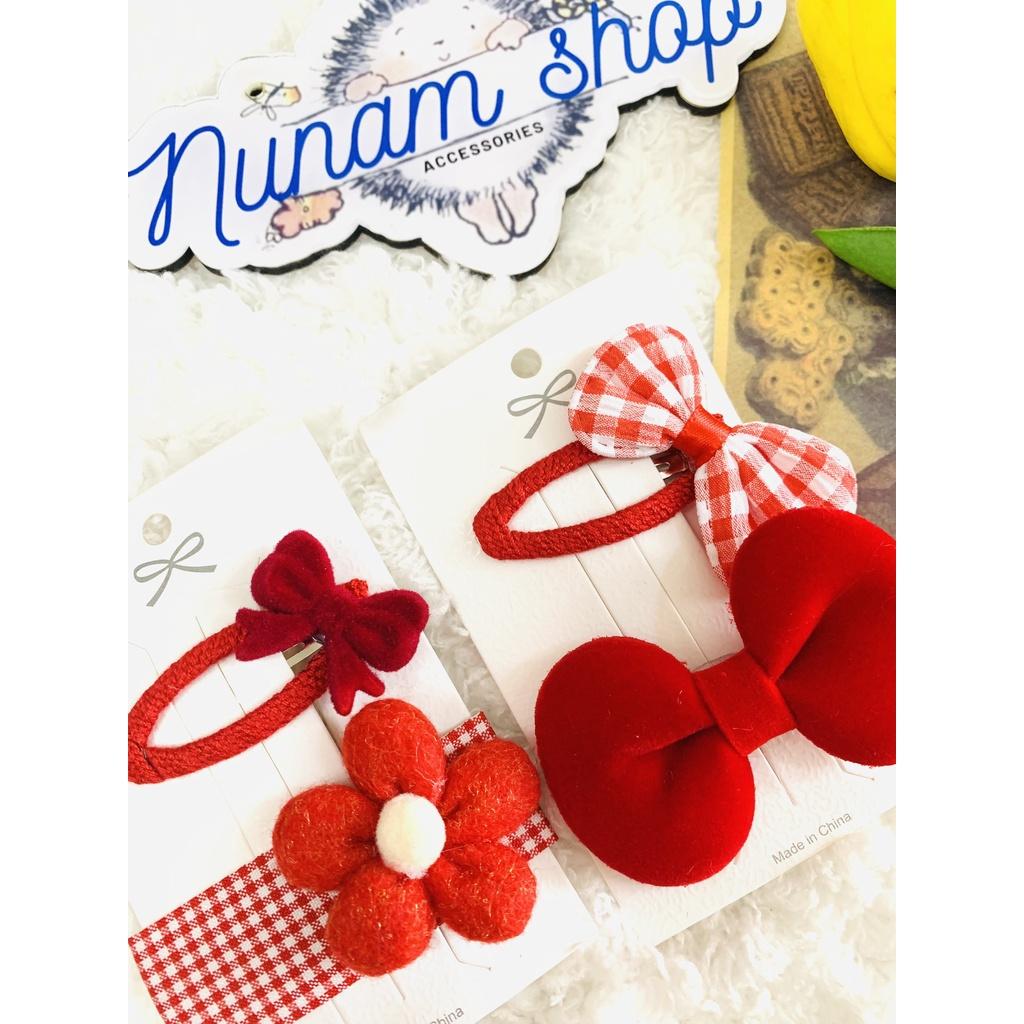 Set 2 - Kẹp tóc nơ đỏ rực rỡ công chúc xinh đẹp - Nunam shop kẹp tóc tiểu thư đẹp cute
