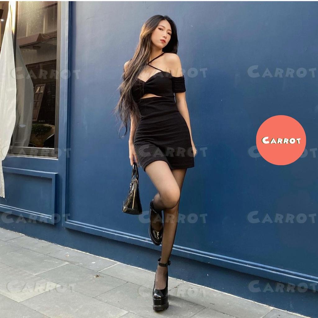 Đầm body sexy 2 dây hở lưng váy thiết kế ôm đen tay ngắn chất thun sang chảnh carrotxinhdep