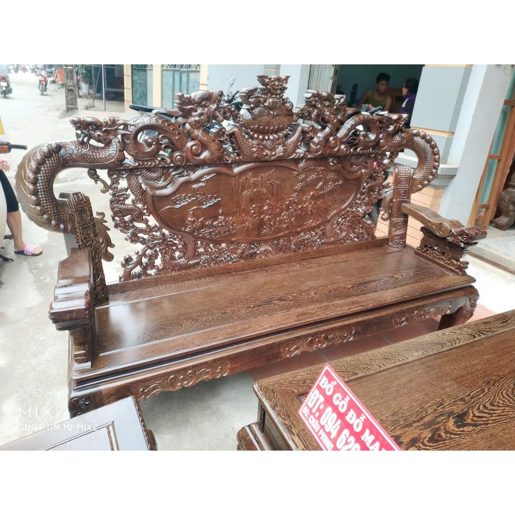 Bộ bàn ghế nghê đỉnh tay khuỳnh gỗ mun đuôi công