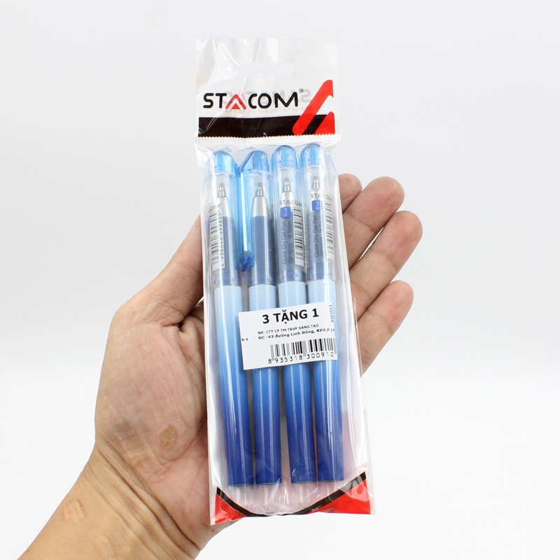 Vỉ 3 Bút Gel Nắp Đậy 0.5mm Stacom VGP1015C Tặng Kèm 1 Bút Gel BP1015