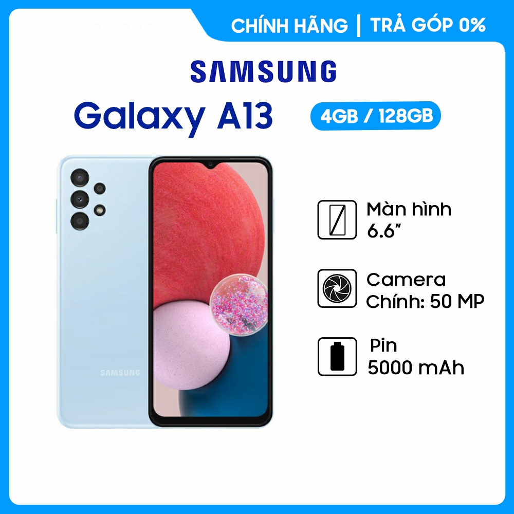 Điện Thoại Samsung Galaxy A13 (4GB/128GB) - Hàng Chính Hãng, Mới 100%, Nguyên Seal | Bảo hành 12 tháng QZ4 - Màn Hình 6.6 Inches Full HD - Pin Lớn 5000mAh