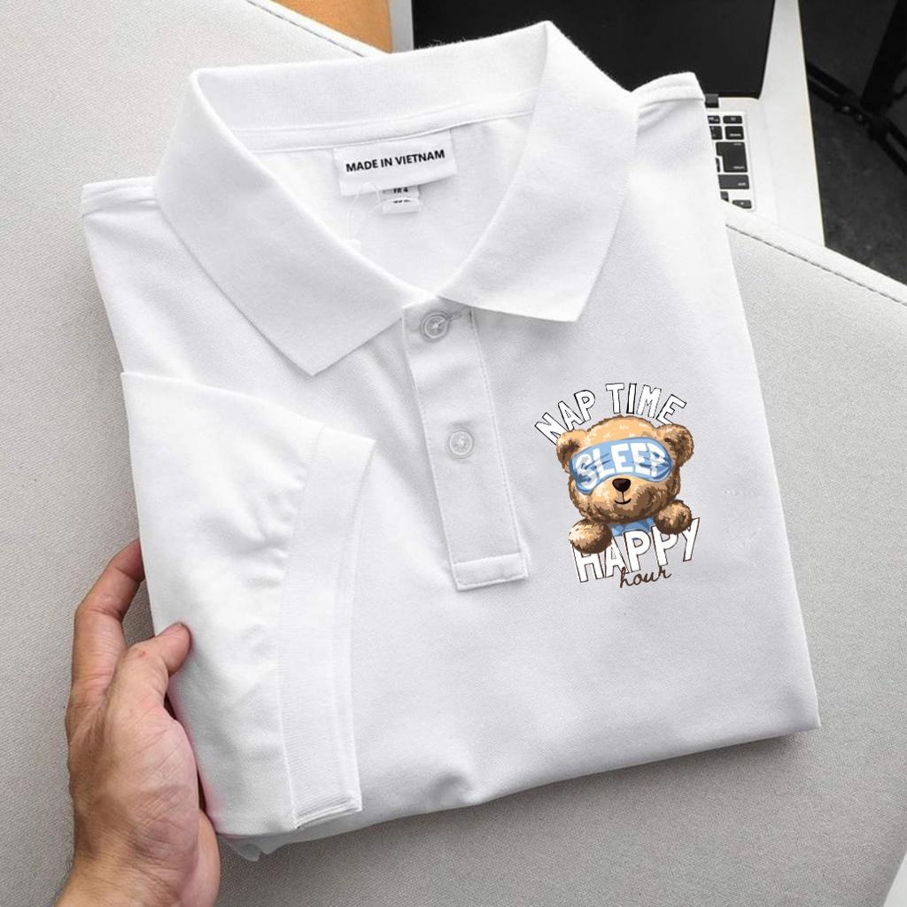 Áo polo nam , cổ dệt bo len , hình in sắc nét ,áo thun nam có cổ tay ngắn thanh lịch POLO-Teddy Sleep - Soha Clothing