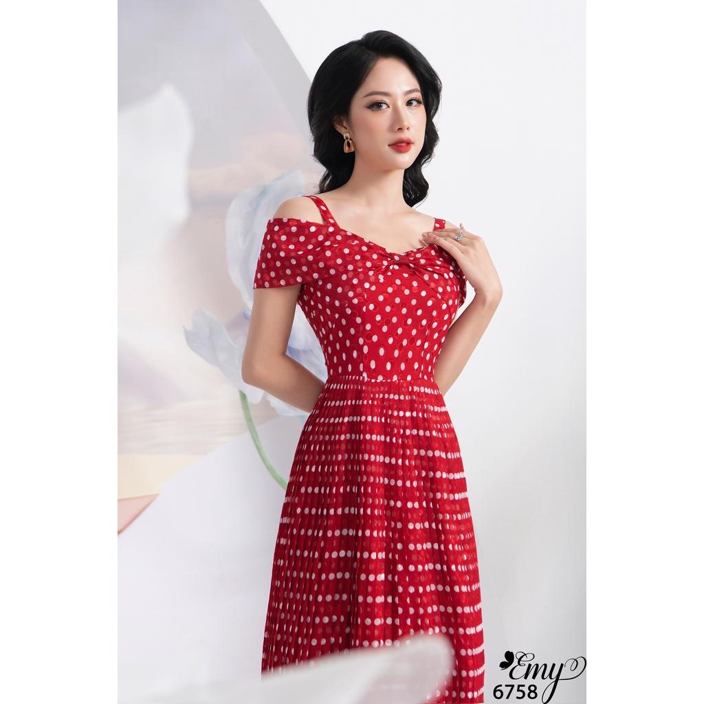 Đầm EMY EM6758 Xoè Đỏ Bi Dập Ply