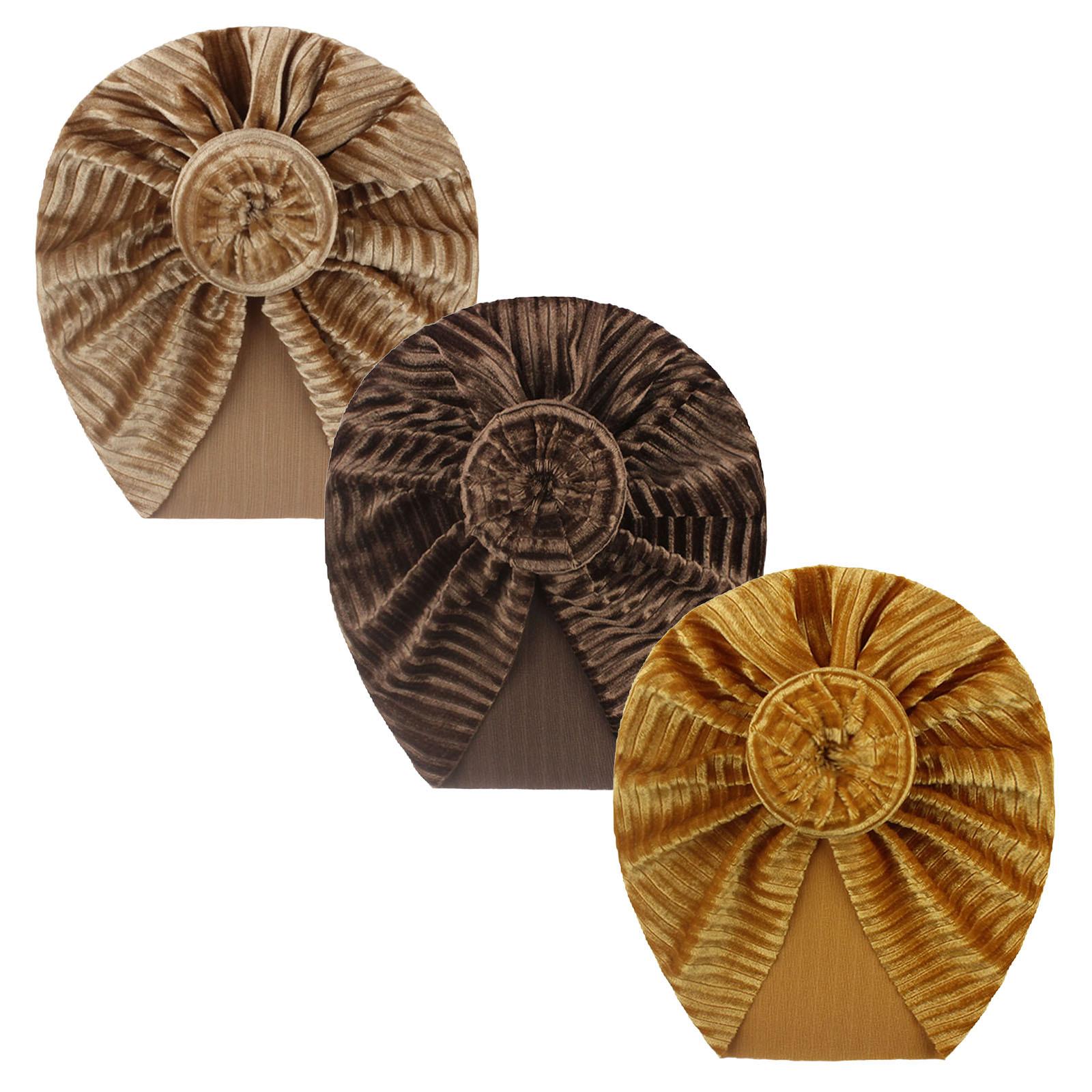 3 Vàng Mới Nhung Băng Đô Cài Tóc Turban Gọng Mũ Cho Bé Kids Cho Bé Gái Chắc Chắn Turban Thắt Nút Mũ Beanie Mũ Phụ Kiện