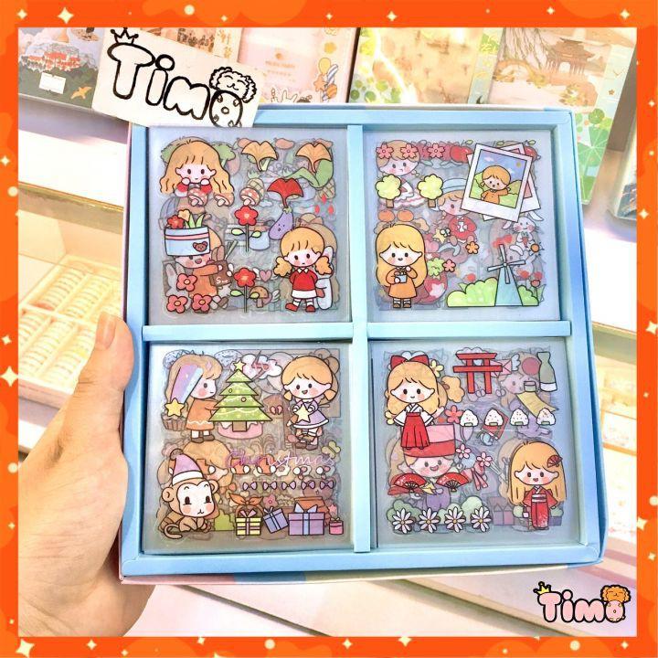 Hộp Sticker Cute Anime Dễ Thương 100-200 Tấm Dán Trang Trí Sổ Tay Và Góc Học Tập Mũ Bảo Hiểm