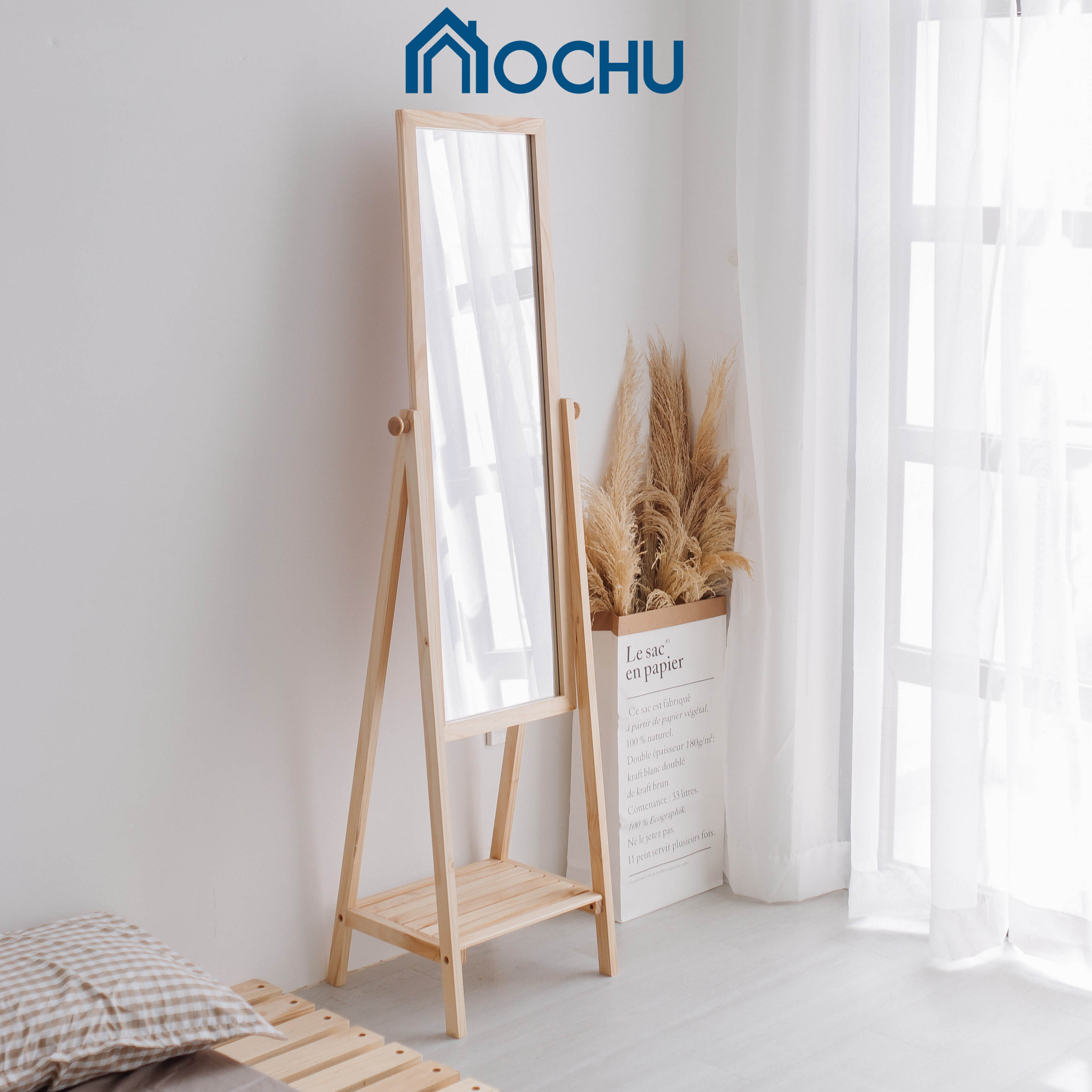 Gương Kệ Soi Toàn Thân Khung Gỗ OCHU - Mirror Shelf - Natural