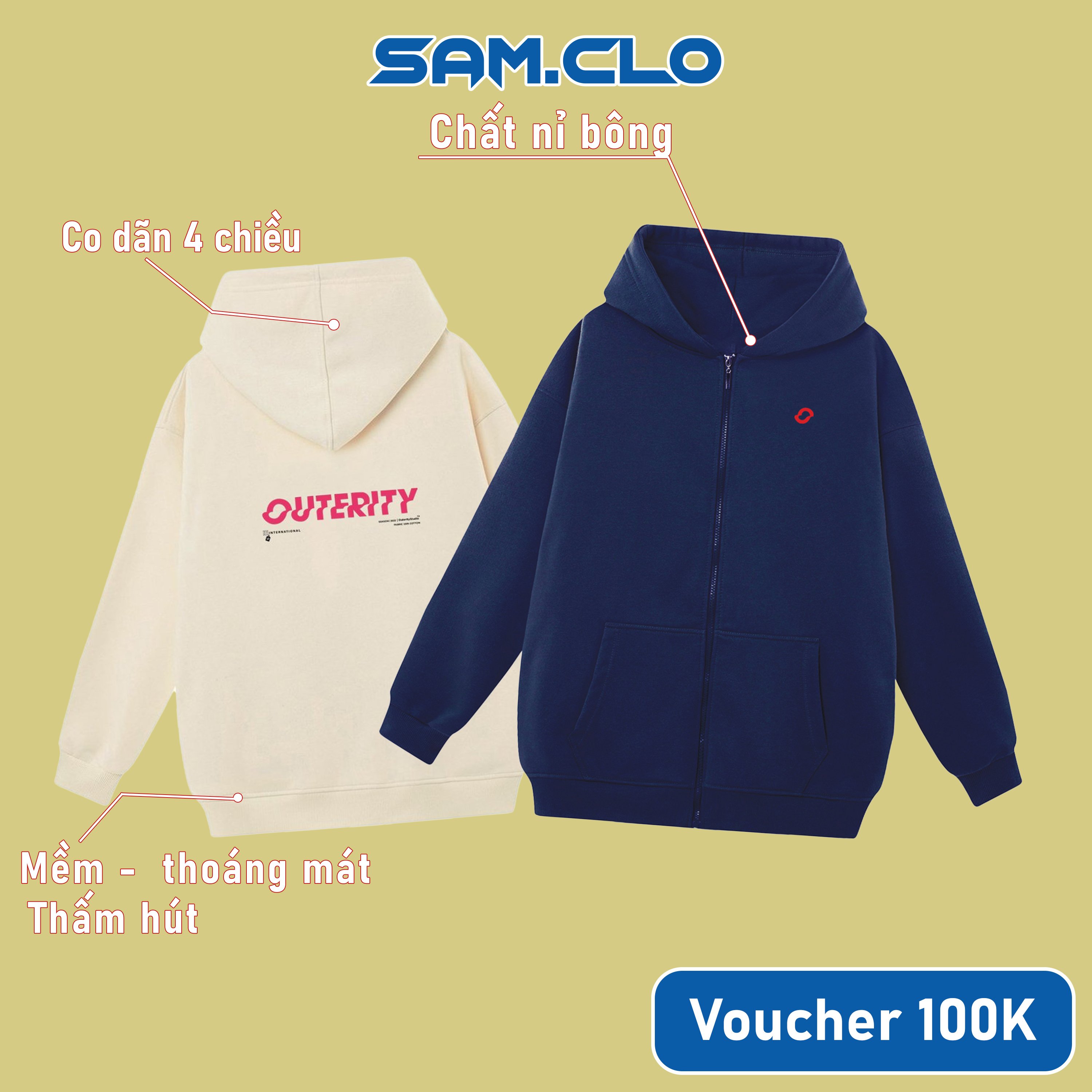 Áo khoác Hoodie Zip nam nữ SAM CLO có mũ form rộng chất nỉ tay dài thu đông ZIP HÌNH TRÒN OUTERITY