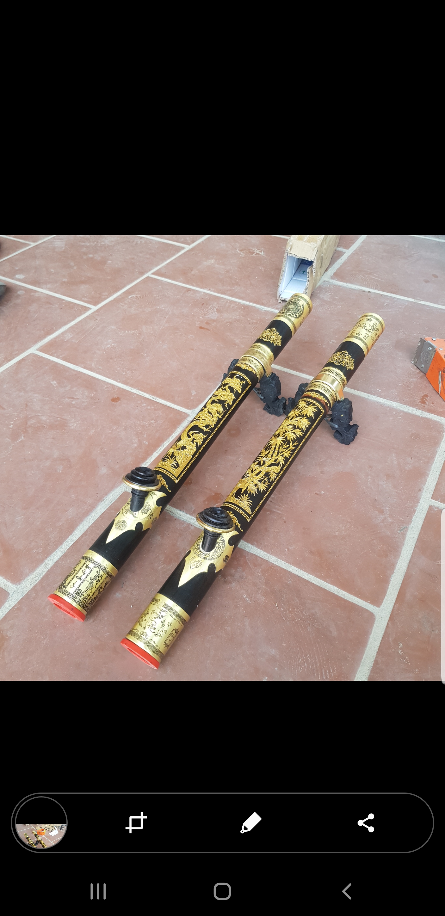 Điếu cày đục trạm hình tùng trúc dài 68cm
