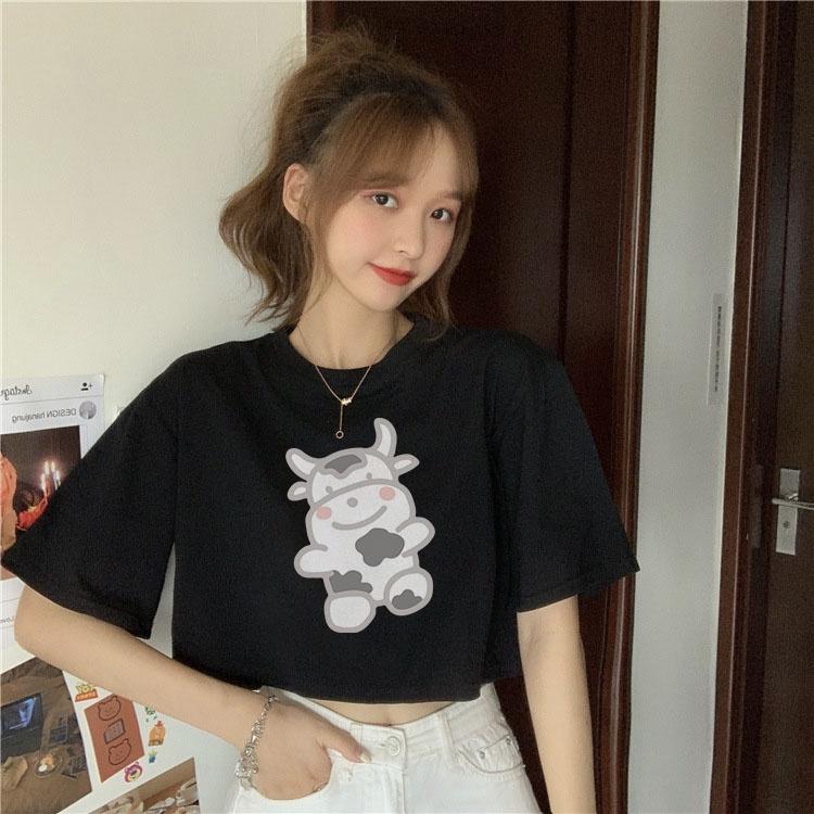 Áo croptop nữ tay ngắn cổ tròn vải thun cotton kiểu hàn quốc CR044 Miucho in hình hoạ tiết