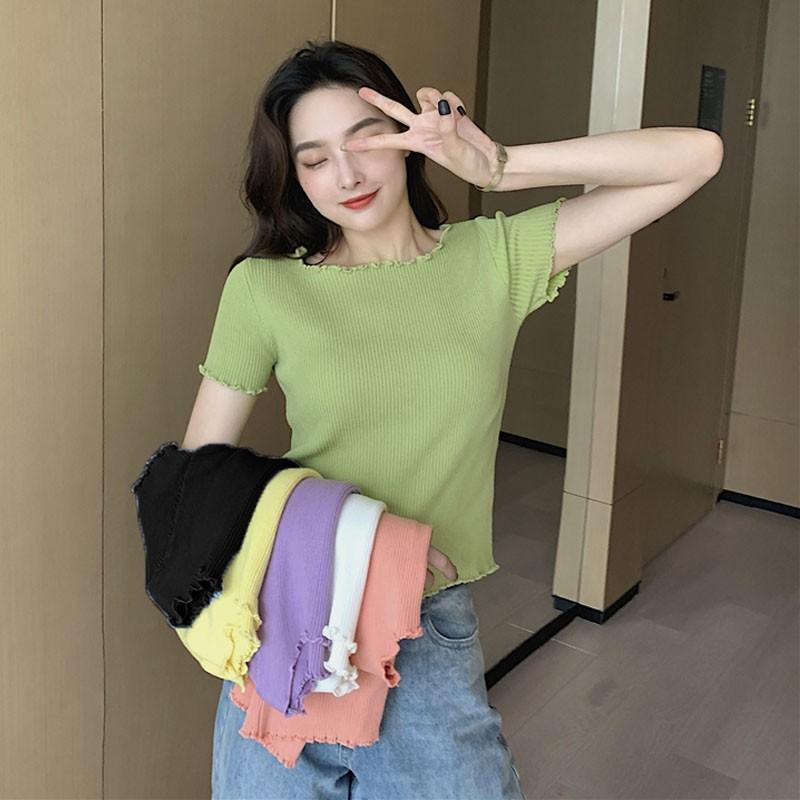 Áo Thun Dệt Kim Tay Ngắn Thời Trang Mùa Hè Cho Nữ