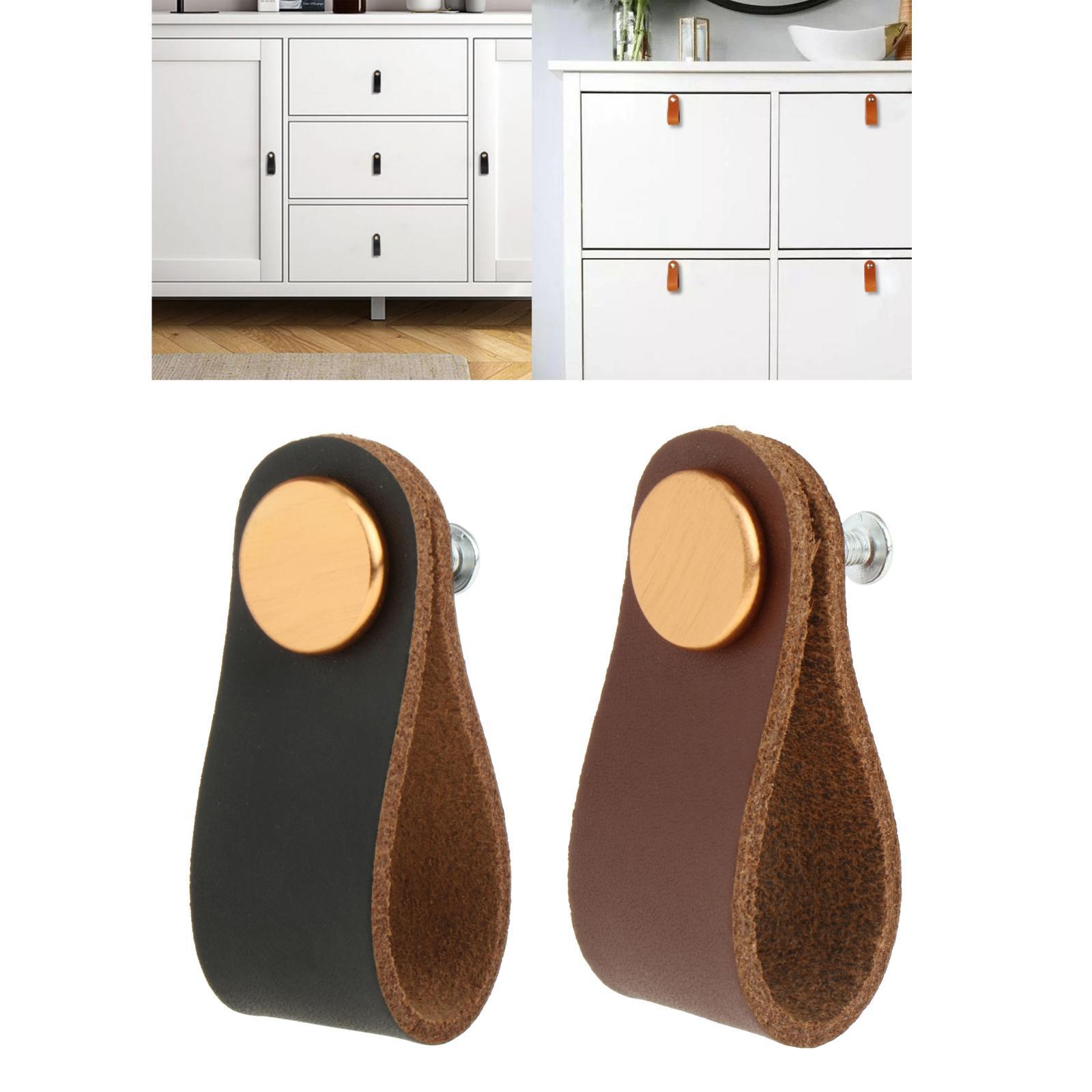 Leather Furniture Handle Pull With Screws Cabinet Door Knobs Hardware