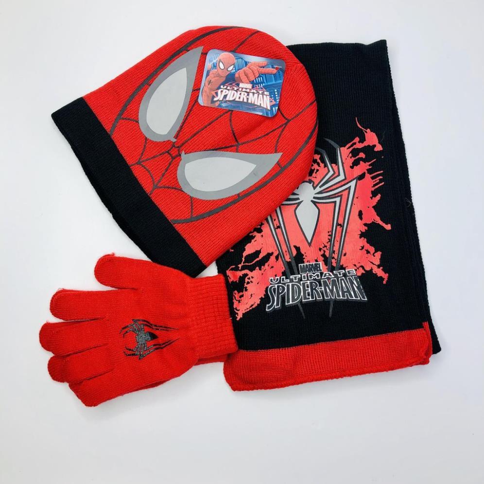 Bộ khăn mũ cho bé trai, set 3 chi tiết khăn, mũ, găng tay hình người nhện - HOT