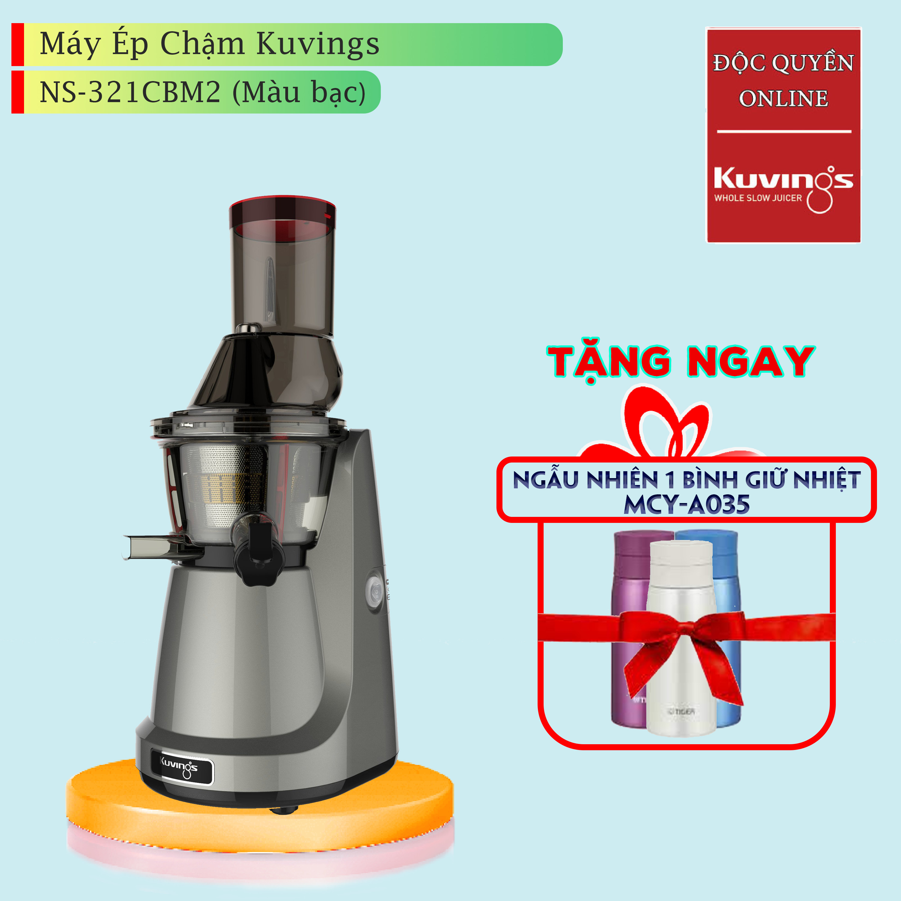 Máy Ép Chậm Kuvings NS-321CBM2 (Màu bạc) - Tặng Kèm Bình giữ nhiệt Tiger MCY-A035( giao màu ngẫu nhiên) - Hàng Chính Hãng