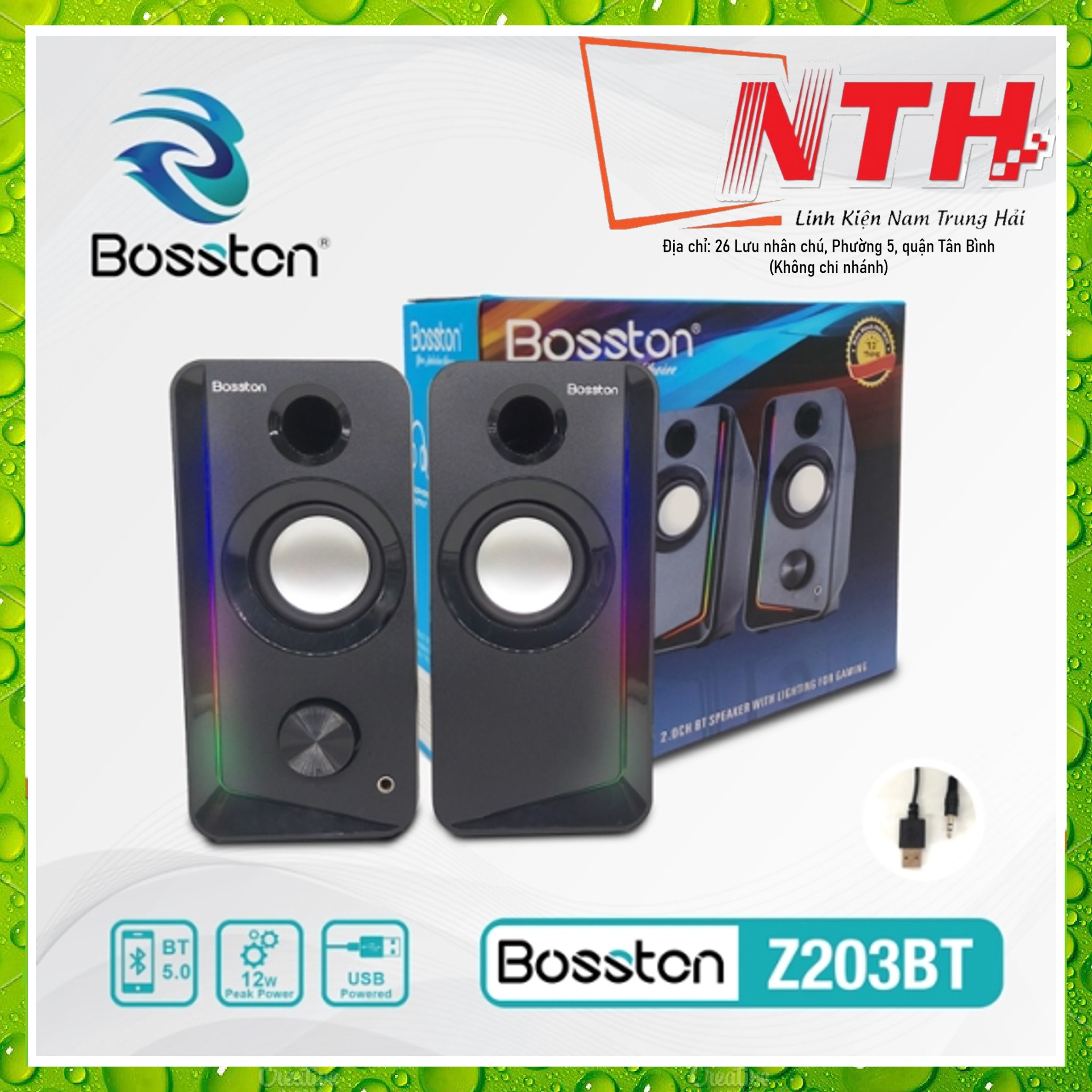 Loa Máy Tính PC Laptop 2.0 BOSSTON Z203BT Có Bluetooth Để Bàn Đèn LED 7 RGB, Loa Nghe Nhạc Mini Có Dây Gaming