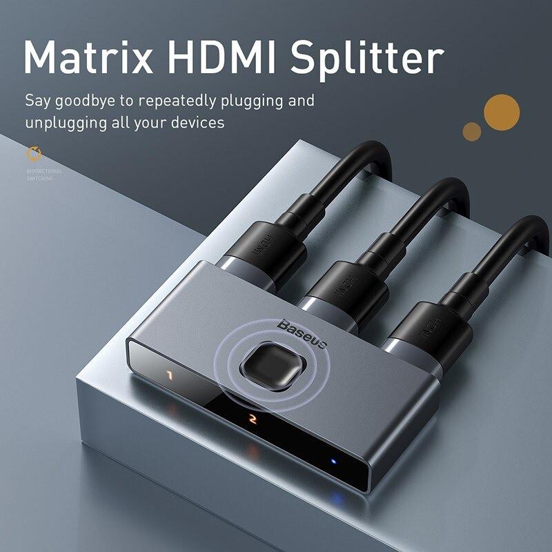 Thiết bị chia cổng HDMI 2 chiều Baseus Matrix HDMI Splitter -Hàng Chính Hãng