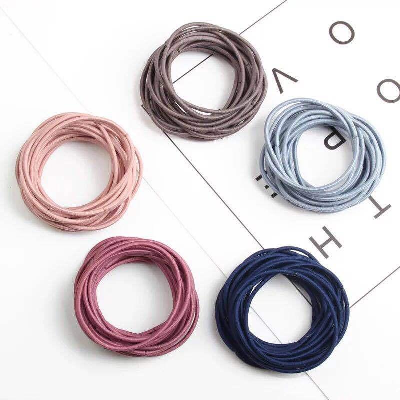Set 100 dây buộc tóc trơn kèm túi zip siêu xinh
