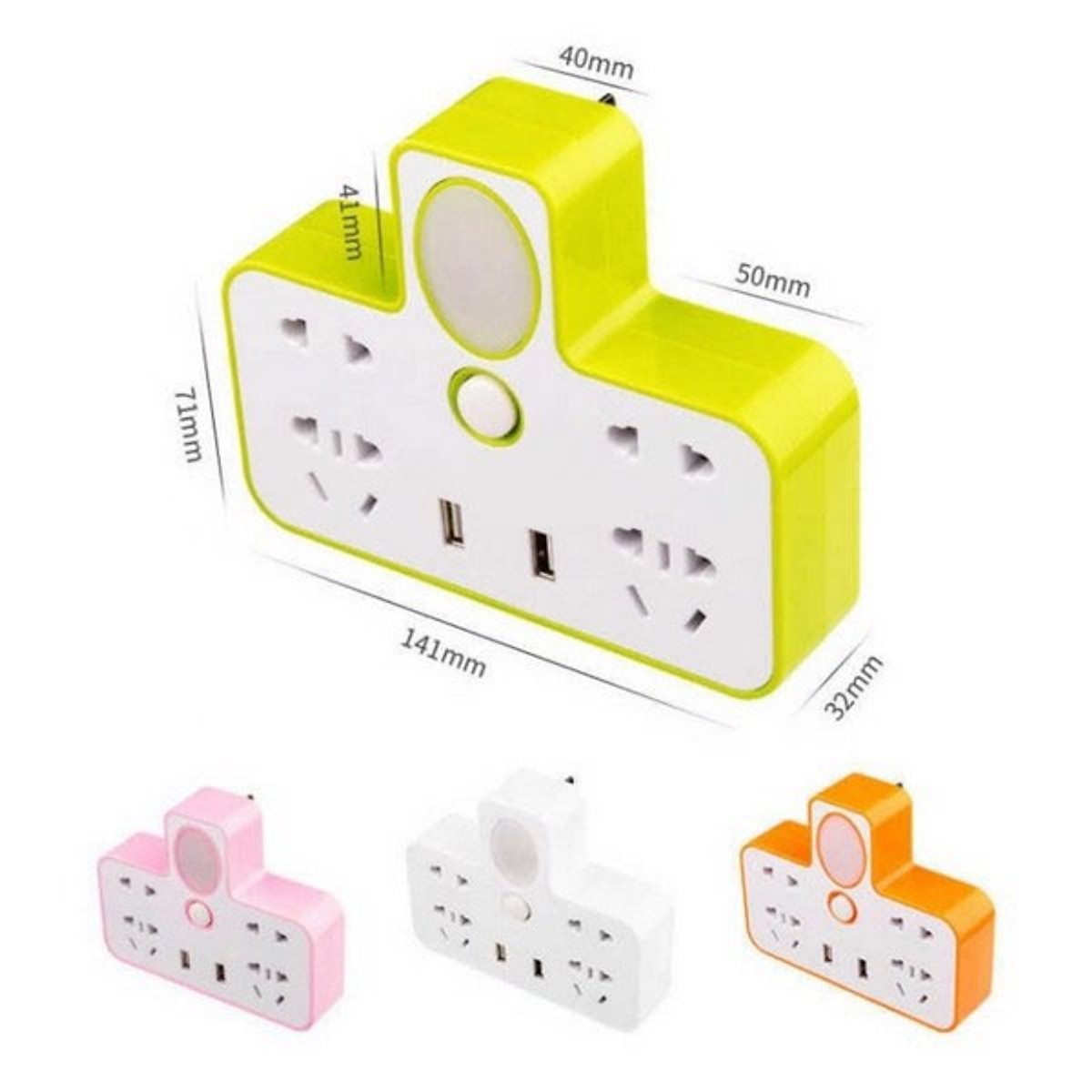 Ổ Điện Cao Cấp Hình Chữ T Đa Năng Kiêm Đèn Ngủ Tiện Dụng Sử Dụng 2 Cổng Sạc USB Có Vỏ Bọc An Toàn