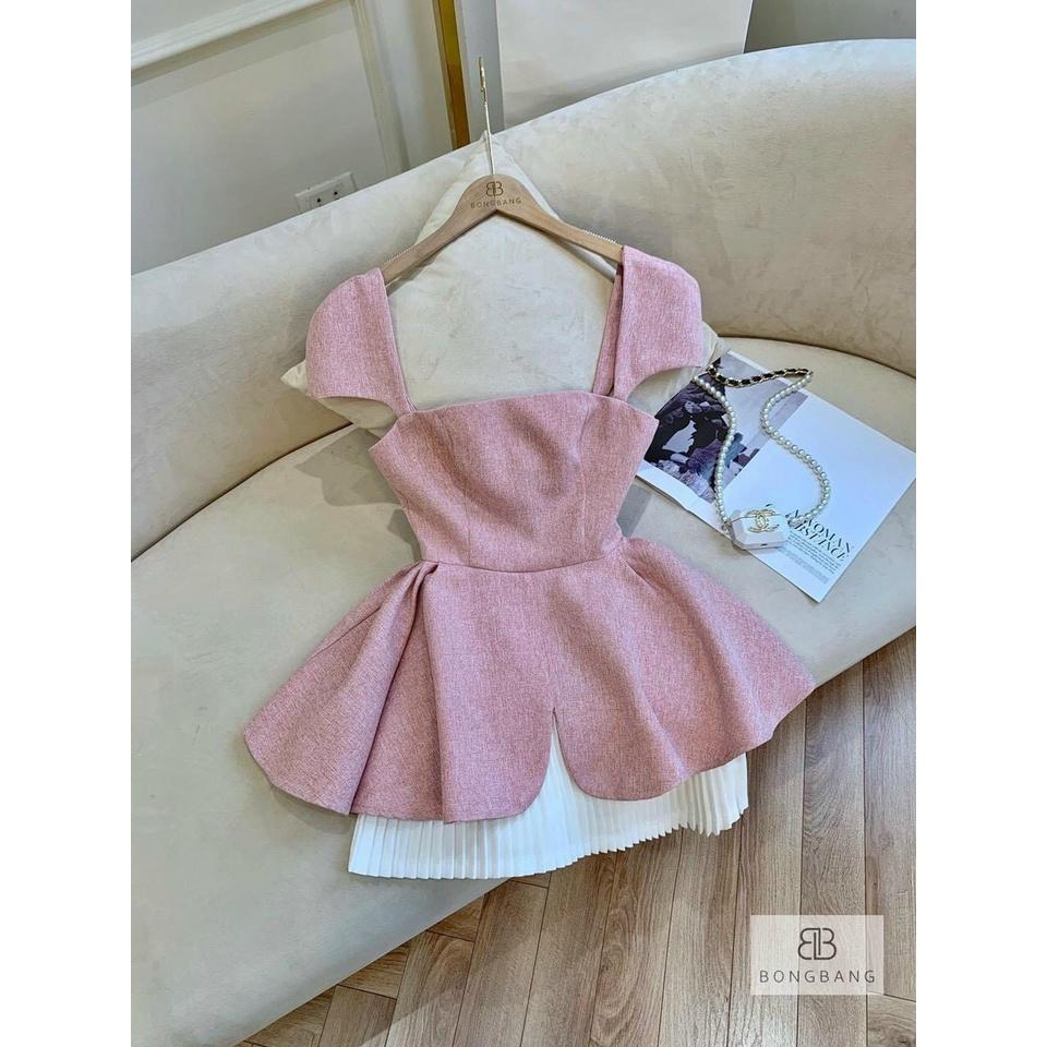 Set áo cánh tiên và chân váy xếp ly có lót lụa