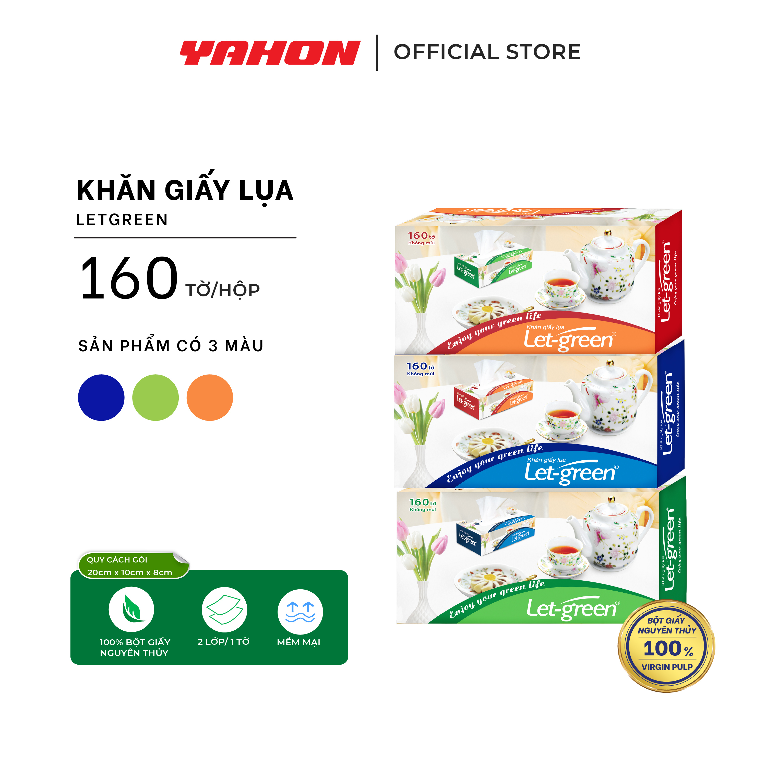 Combo Hộp Khăn Giấy Lụa LET-GREEN, 160 Tờ/Hộp