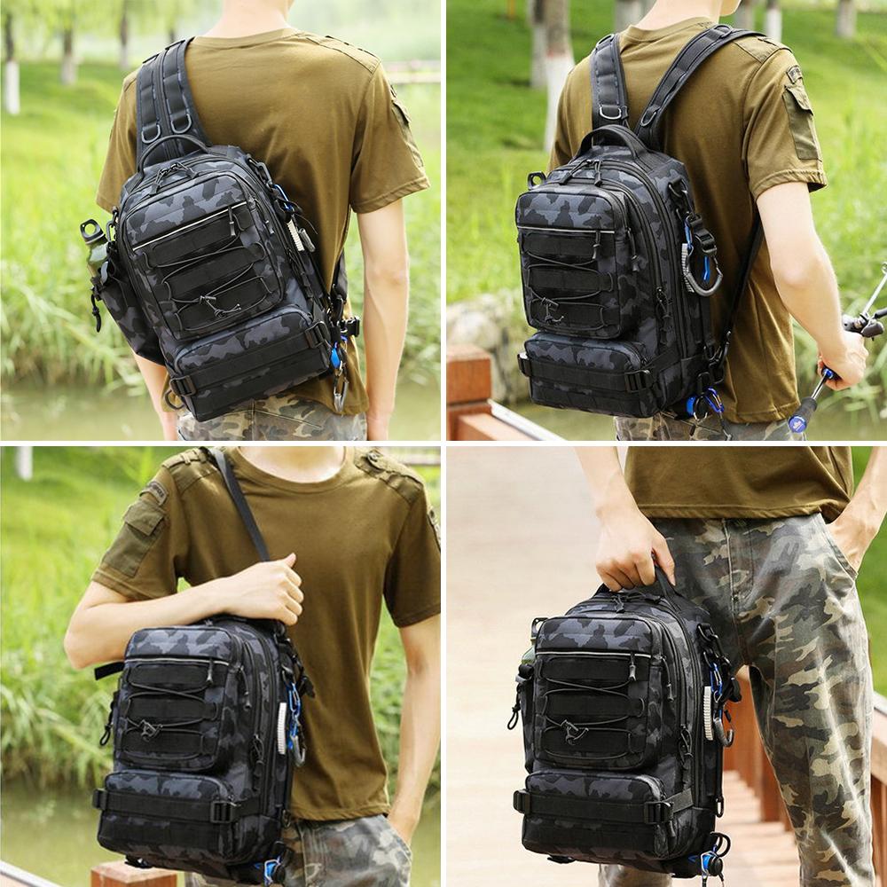 Fishing Tackle Backpack Storage Bag Outdoor Shoulder Backpack Water-Resistant Fishing Gear Bag Cross Body Sling Bag