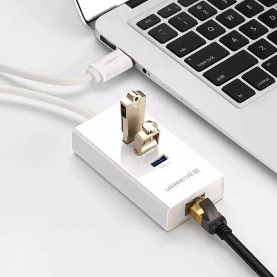 Ugreen UG20262CR102TK 50CM màu Trắng HUB chuyển đổi USB 3.0 sang 3 USB 3.0 + LAN tốc độ 100Mbps - HÀNG CHÍNH HÃNG