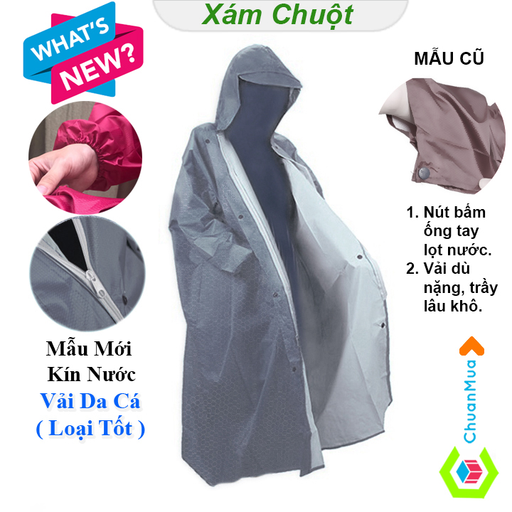 Bộ Áo Mưa Có Dây Khóa Kéo Vải Dù Da Cá Tổ Ong KOJMAC GDA218 Raincoat Fashion - Hàng Chính Hãng ( Loại Chui Một Đầu 1 Người Lớn Bít Kín Không Xẻ Tà, Thời Trang Măng Tô Cho Nam Nữ, Chống Nước Đi Mưa Tản Bộ Xe Máy )