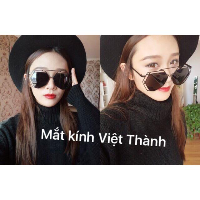 mắt Kính mát nam nữ  thời trang lục giác chất hàng mạ nhằm chống nắng