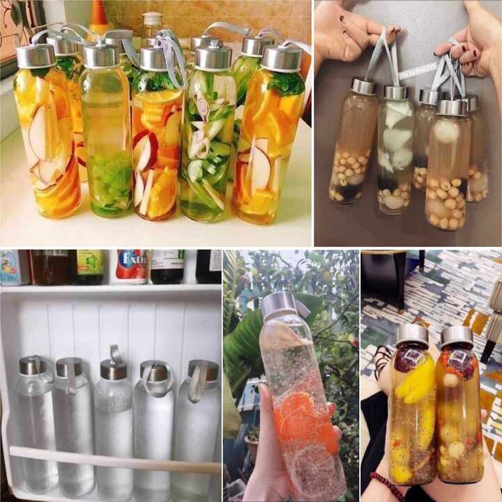 Bình Thủy Tinh Đựng Nước 500ml - Nắp thiếc vặn có dây treo - Chai đựng trà sữa, nước ép, sữa tươi, sinh tố, café, trà thảo mộc