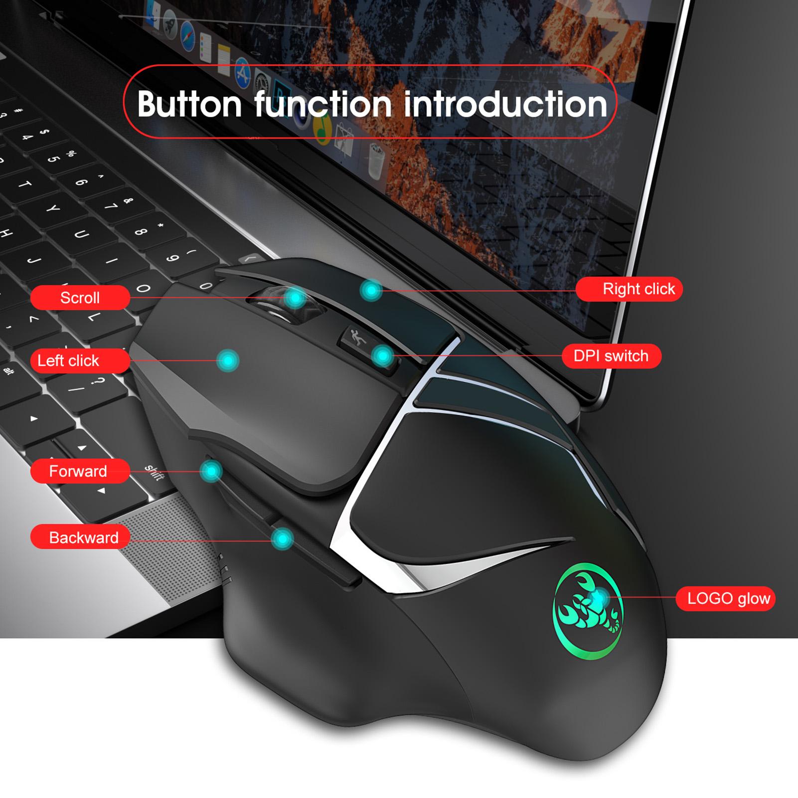 HXSJ T60 Wireless Gaming Mouse 2.4G Wireless Charging Mouse Breathing Light Mouse with Adjustable DPI Black