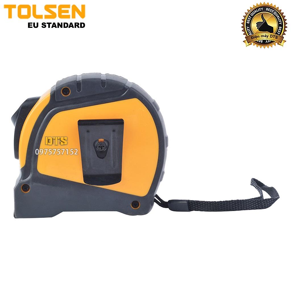 Thước cuộn tự động 10m TOLSEN, thước kéo thép nền vàng công nghiệp vỏ nhựa ABS chống va đập phủ TPR - Tiêu chuẩn châu Âu