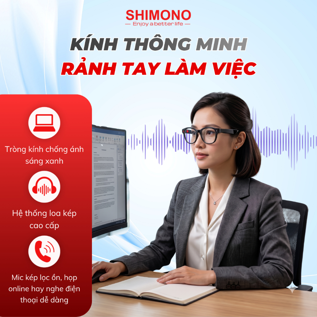 Kính Thông Minh AI Dịch Thuật SHIMONO AIMB-S1 Trợ Lý AI, Camera 5MP, Đàm Thoại Rảnh Tay, Quay Vlog  Hàng chính hãng